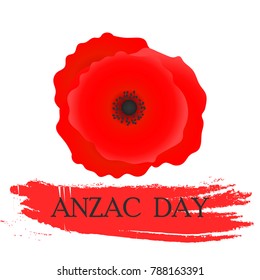 Vector illustration for ANZAC(Australia New Zealand Army Corps) Day. Red poppy flower on white, with red brush stroke.