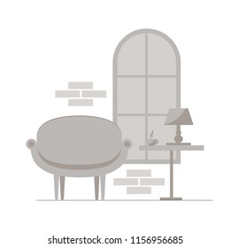 Vector illustration of the apartment decor. Room design, interior items. Monochrome colors.