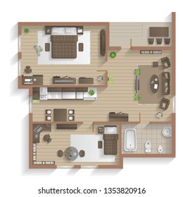 ベクターイラスト アパートの平面図 上面 家具付きフラット 上から見た 内部建築 リビング 寝室 キッチン 浴室 オフィス のベクター画像素材 ロイヤリティフリー Shutterstock