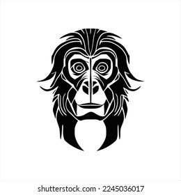 Vector illustration of Ape  logo. Flat cartoon style. A black and white lion's face with a beard and a beard on it's head, with a black outline