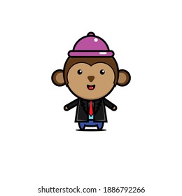 Vector illustration of ape in purple hat