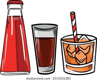 Ilustración vectorial de bebida aperitiva. Amaro, Spritz y Bitter Cocktail.