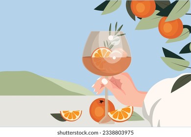 Vektorgrafik. Aperol, Drink, Cocktail, Italien, Werbung, Banner, Hintergrund