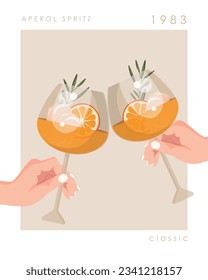 Vector illustration. Aperol, drink, friends, celebration, glasses. Flyer, poster, banner, package design, postcard design.