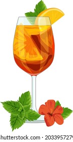 vector illustration of aperol spritz with mint