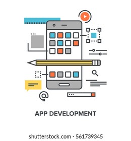 Vector Illustration Of App Development Flat Line Design Concept