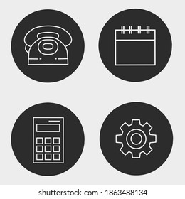 vector illustration of app icons, calculator, settings, phone, calendar.  User interface design line, one color, minimalist flat design