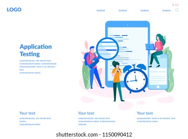 Vector illustration App testing Concept for web page, banner, presentation, social media, documents, cards, posters. Vector illustration ,  web development, team work application development, Software
