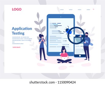 Vector illustration App testing Concept for web page, banner, presentation, social media, documents, cards, posters. Vector illustration ,  web development, team work application development, Software