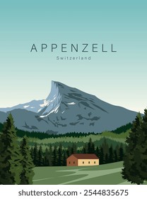 Vector illustration. Appenzell Switzerland. Poster, banner, cover, postcard. Modern design. Tourism, travel. Nature.