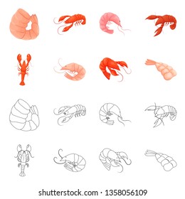 Vector illustration of appetizer and ocean logo. Collection of appetizer and delicacy vector icon for stock.