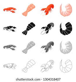 Vector illustration of appetizer and ocean sign. Set of appetizer and delicacy vector icon for stock.
