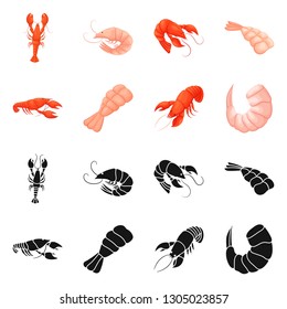 Vector illustration of appetizer and ocean sign. Set of appetizer and delicacy stock symbol for web.