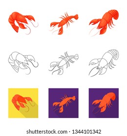 Vector illustration of appetizer and ocean sign. Collection of appetizer and delicacy vector icon for stock.