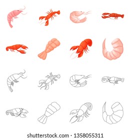 Vector illustration of appetizer and ocean sign. Collection of appetizer and delicacy vector icon for stock.