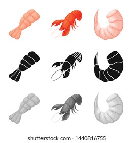 Vector illustration of appetizer and ocean sign. Set of appetizer and delicacy stock symbol for web.