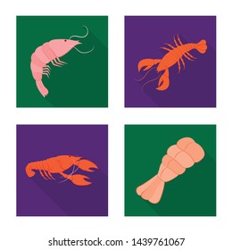 Vector illustration of appetizer and seafood logo. Collection of appetizer and ocean stock symbol for web.