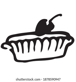 
vector illustration of an appetizing cherry pie. black drawing on a white background.