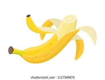 Vector illustration. Appetizing and delicious open banana.