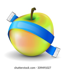 Vector illustration of apple with blue measuring tape without scale