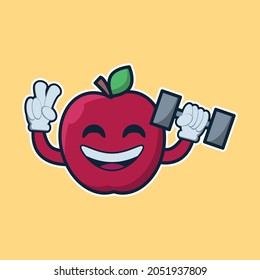 vector illustration of apple character lifting weights