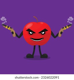 vector illustration of an apple character with two guns
