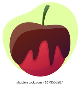 Vector illustration of an apple with chocolate. Sweet dessert art element for kitchen or menu