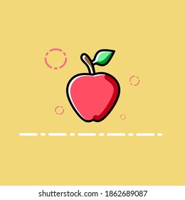 Vector illustration of an apple with color out of the line and surrounded by bubbles in incomplete icon style. Colored fruit icon. Fruit mascot design.