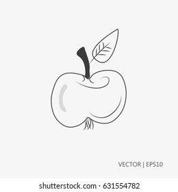 Vector illustration. Apple. Country apple with leaf. Food: fruit. Sketch. Drawing for children. Line icon