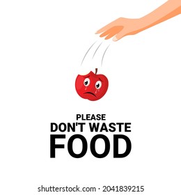 Vector illustration, apple crying because it was thrown away, design for world food day and International Awareness Day on Food Loss and Waste.