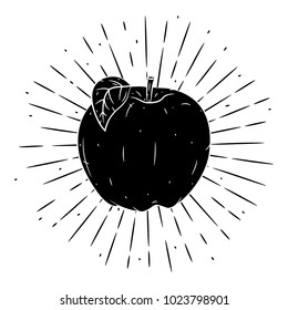Vector illustration with apple and divergent rays on blackboard. Used for poster, banner, web, t-shirt print, bag print, badges, flyer, logo design and more. 