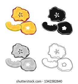 Vector illustration of apple  and dry symbol. Collection of apple  and half   stock symbol for web.
