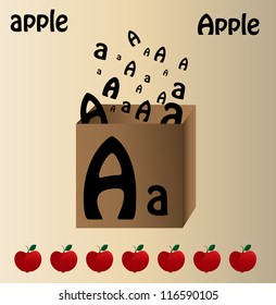 Vector illustration of apple and english letter "A"