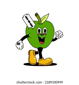 Vector illustration of apple fruit cartoon character with unique expression perfect for logos, symbols and advertisements
