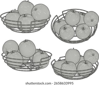 Ilustración vectorial del diseño de alimentos de fruta de manzana en el Pequeño frutero para el postre