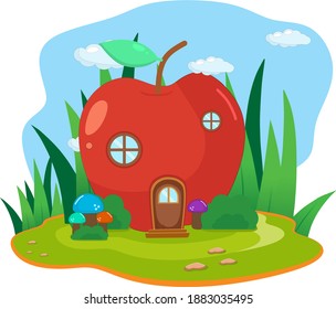 Ilustración vectorial de una casa de frutas de manzanas