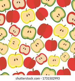 Vector Illustration mit Apfelfrüchten, flaches Design für Druck mit grünen, gelben und roten Äpfeln im weißen Hintergrund.