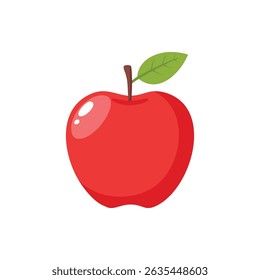 Vector illustration of Apple with green leafs on White background.