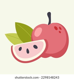 Vector illustration of apple and half of apple on a beige background. Hand-drawn fruits in bright colors. Suitable for illustrating healthy eating, recipes, local farm. Card with apples