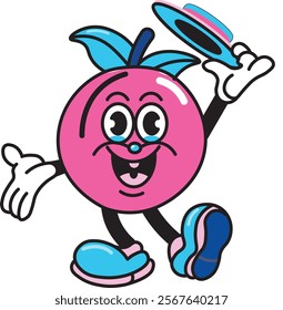 vector illustration of apple with hands and feet.