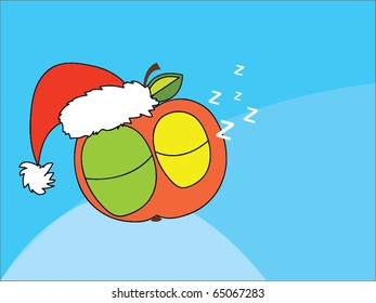 vector illustration of an apple in the hat of Santa Claus