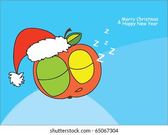 vector illustration of an apple in the hat of Santa Claus