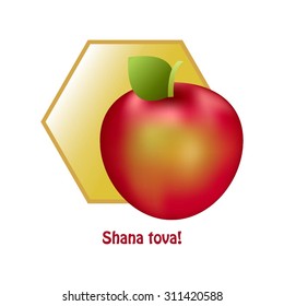 Vector illustration of Apple and honey. Shana tova! (Happy New Year! - hebrew)