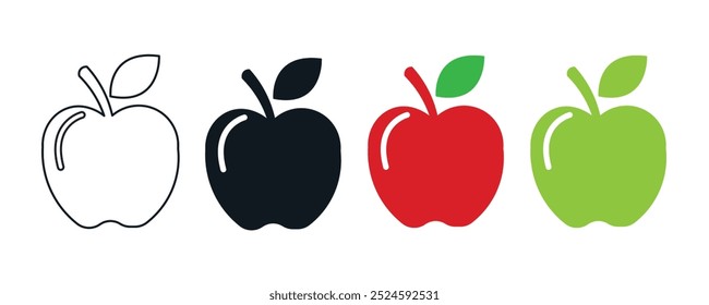A vector illustration of an Apple icon black and white, red or outline apple flat design