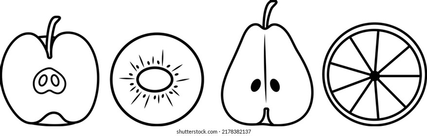 ilustración vectorial de manzana, kiwi, garrapata y limón. 
