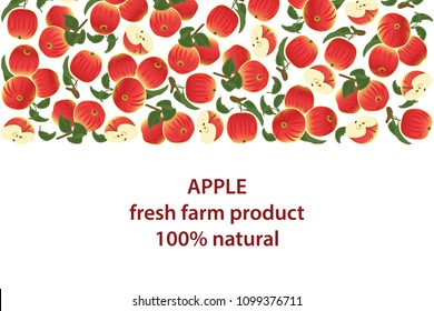 vector illustration of apple and leaf design background white and fruit and text fresh farm product 100% natural EPS10