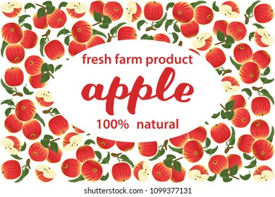 vector illustration of apple and leaf design with lettering apple background  white and fruit and text fresh farm product 100% natural EPS10