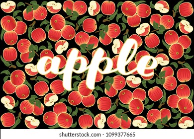 vector illustration of apple and leaf design with lettering apple background black and fruit EPS10