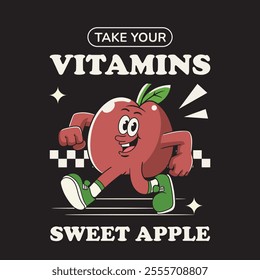 Vector Illustration of Apple Mascot with Retro Mascot Illustration Available for Tshirt Design