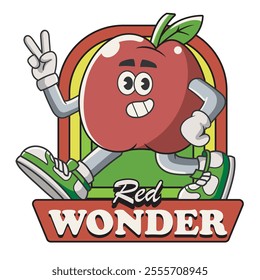 Vector Illustration of Apple Mascot with Retro Mascot Illustration Available for Logo Badge
